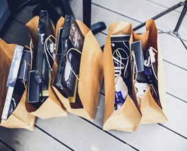 Paper shopping bags lying on a bag